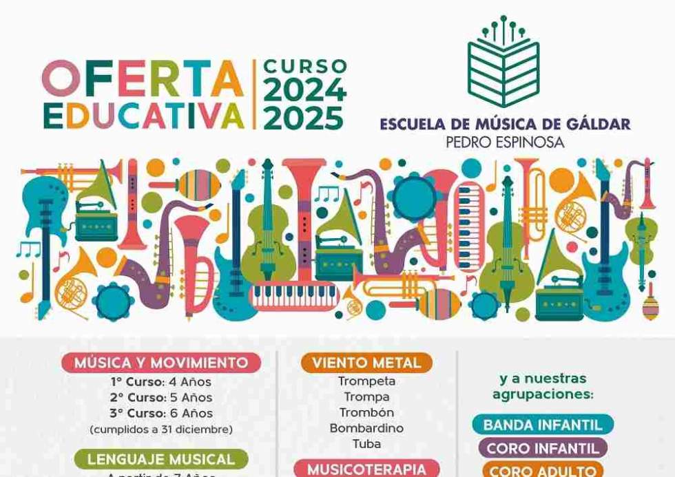 Cartel de la oferta formativa de la Escuela de Música Pedro Espinosa de Gáldar