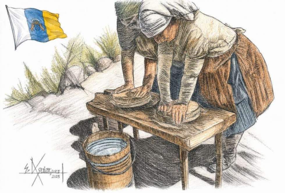 Queseras del norte de Gran Canaria. Dibujo original de Eugenio Aguiar
