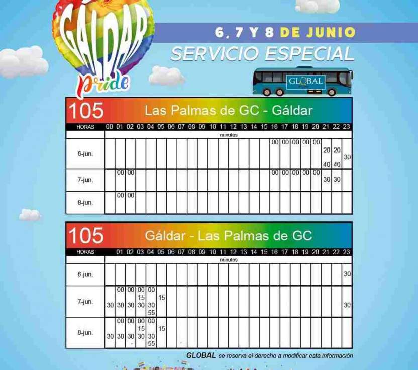 Cartel con el refuerzo de guaguas para el Gáldar Pride