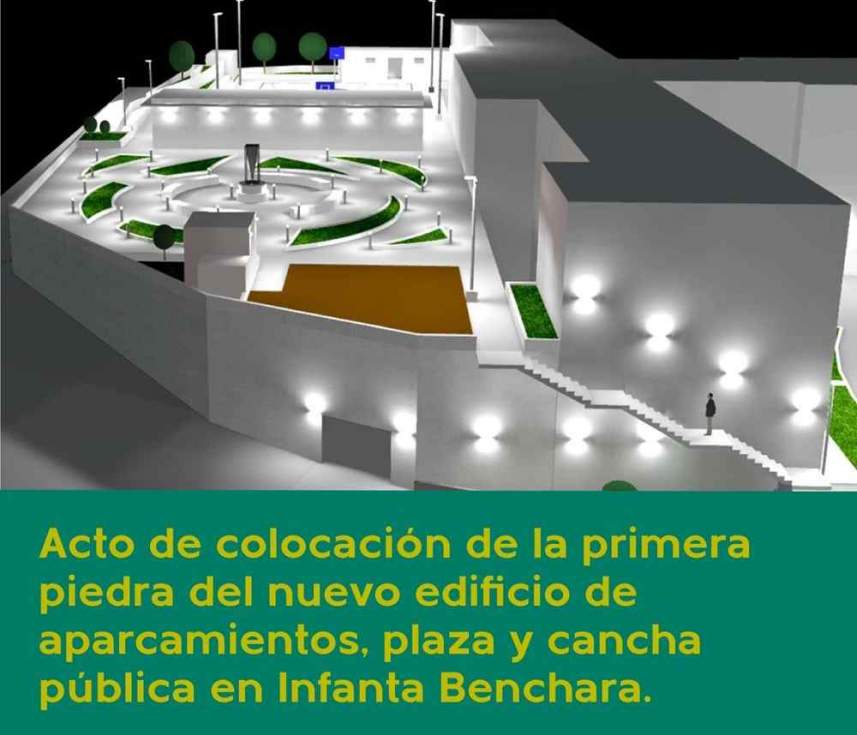Cartel acto de colocaci&oacute;n primera piedra del edificio de aparcamientos del Saulo Tor&oacute;n