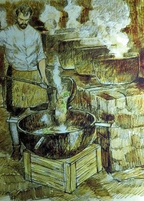 Dibujos del proceso. (museo del azúcar Motril Granada)