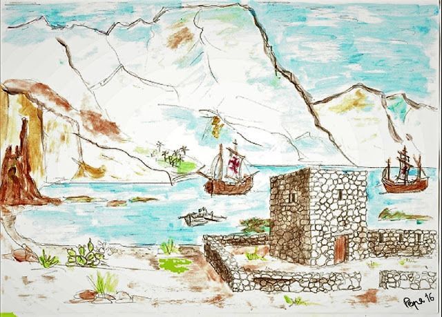 Recreación de la bahía de Agaete, hoy de las Nieves 1481.