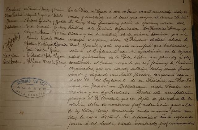 Acta de constitución del casino y de la primera directiva oficial, 12 de junio de 1907 (Archivo Casino la Luz)