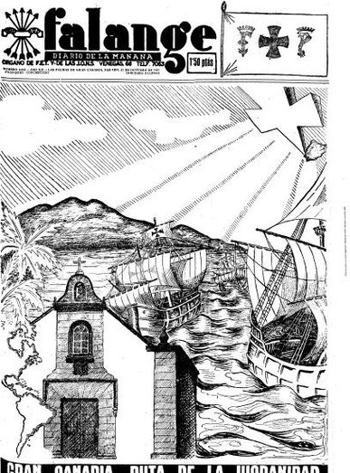 Portada diario la Falange 12 de octubre de 1954, dibujo realizado por D. José de Armas.