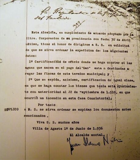 Escrito dirigido al Registro de la Propiedad solicitando relación de bienes municipales anteriores al incendio. (Archivo municipal)
