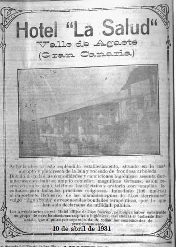 Publicidad del nuevo hotel en la prensa de la época, 1931, ya arrendado por los 