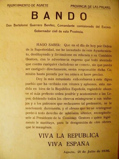 Bando original, archivo municipal de Agaete
