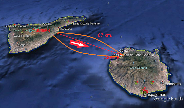 Lugar donde se produjo el desprendimiento y dirección de la ola.