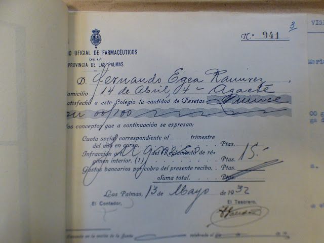 Primera cuota al Colegio de Farmacéuticos de Las Palmas