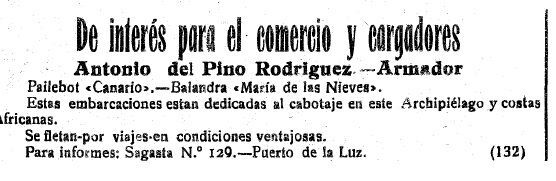 Publicidad de la empresa consignataria, prensa de la época.