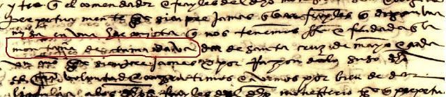Fragmento del testamento de Antón Cerezo de 1535, donde nombra la ermita de su propiedad sita en Tamadaba.