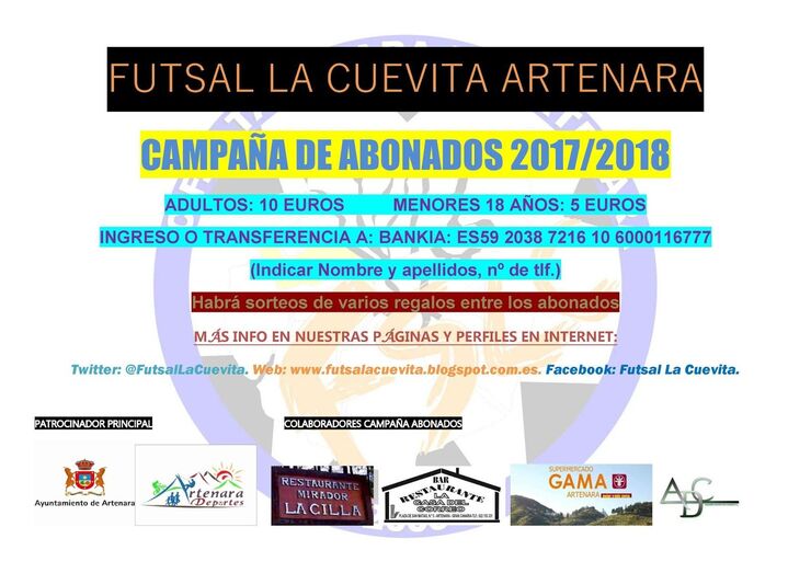 Cartel CAMPAÑA DE SOCIOS DEL FUTSAL LA CUEVITA 2017 20181