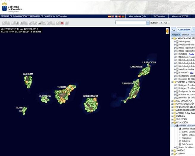 Visor Grafcan centros educativos no universitarios Canarias 15 11 2017