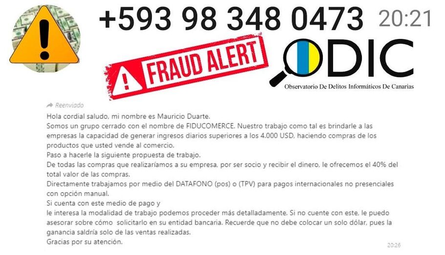 Mensaje ciberdelincuente