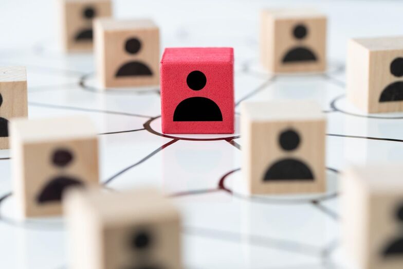 Connecting icon people square wooden block for social media people network concept