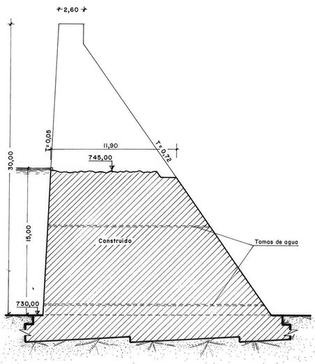 Perfil tipo de lo proyectado [1951] y lo construido [1964]