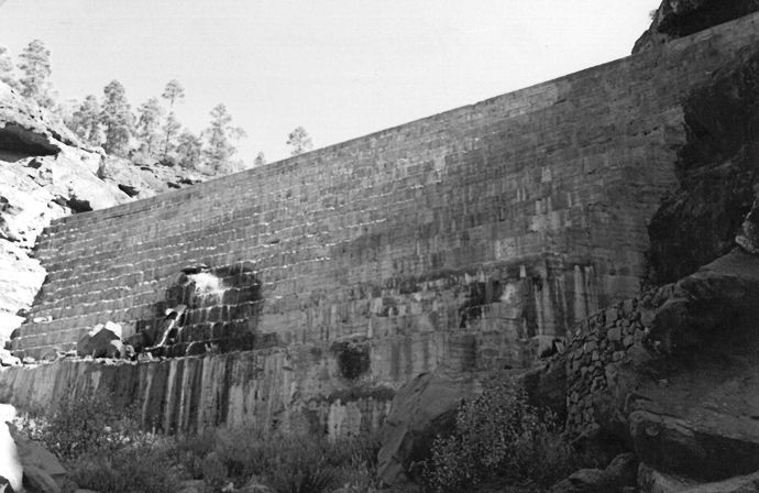 El muro desborda la cerrada en la zona de aguas abajo en la margen izquierda [SGOP]