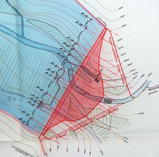 Plano de planta de la presa imagina en Risco Caído [1960]