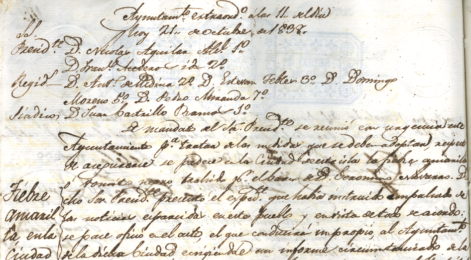 Ayuntamiento de Gáldar. Acta de 21 de octubre de 1838.