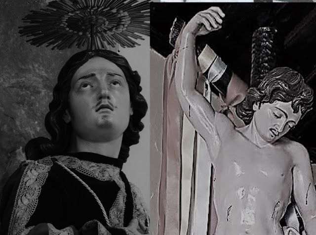 A la izquierda el San Juán de Telde, obra de Lujan Pérez, a la derecha nuestro San Sebastián, el parecido es espectacular.