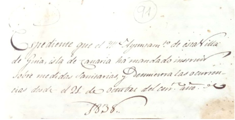 Ayuntamiento de Guía. Expediente sobre la fiebre amarilla de 1838
