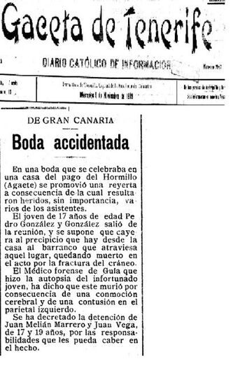 El suceso en la prensa de Tenerife.